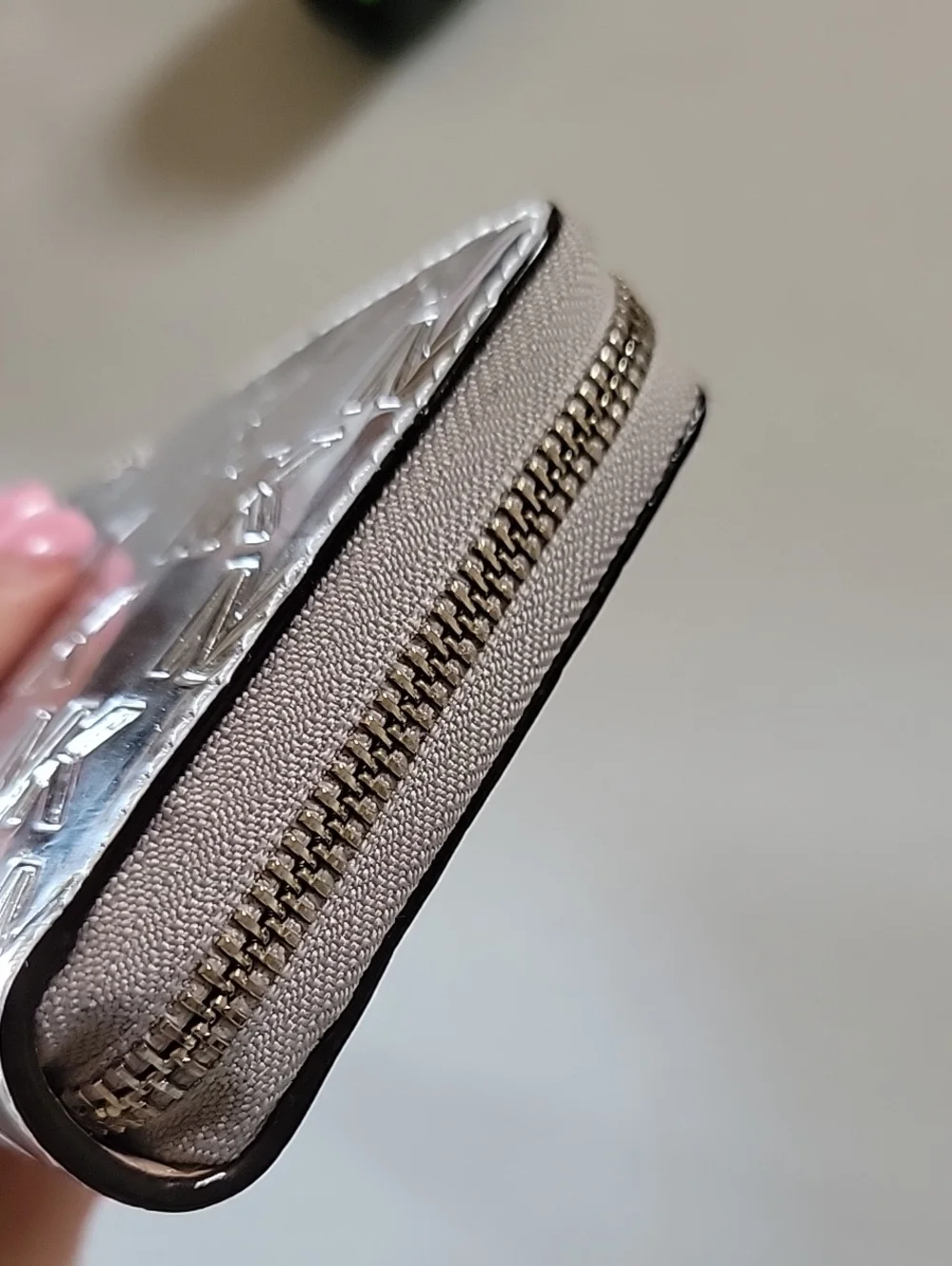 Michael Kors Jet Set Large Patent Logo Embossed Continental Wallet In Silver